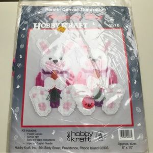 Hippity Hop Easter Hobby Craft Plastic Needlepoint with yarn. Vintage